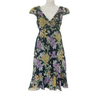 Maurices Yellow and Purple Ruffled Tiered Midi Dress